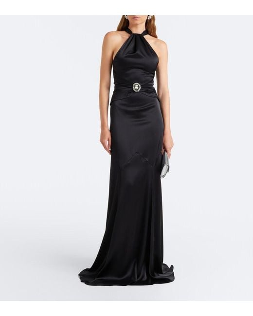 David Koma Black Embellished Halterneck Satin Gown