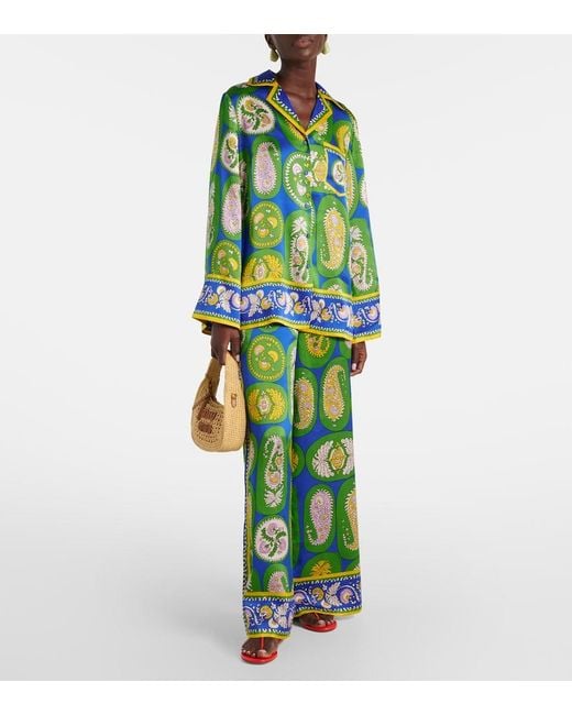 ALÉMAIS Green Printed Silk Satin Shirt
