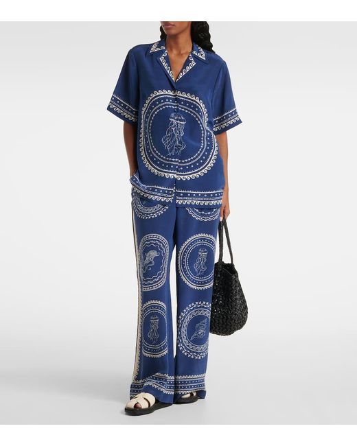 ALÉMAIS Blue Bedrucktes Hemd Oceane Aus Seide