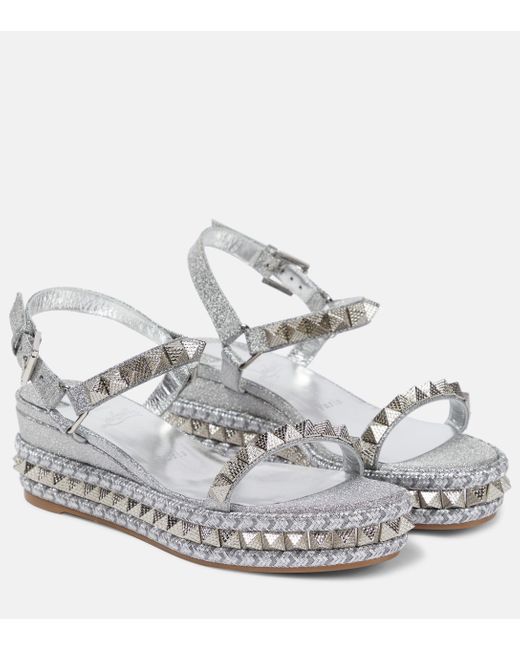 Christian Louboutin Metallic Pyraclou Wedge Espadrille Sandals