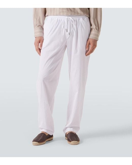 Fedeli White Cotton-Blend Straight Pants for men