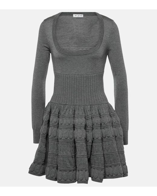 Alaïa Gray Minikleid aus einem Wollgemisch