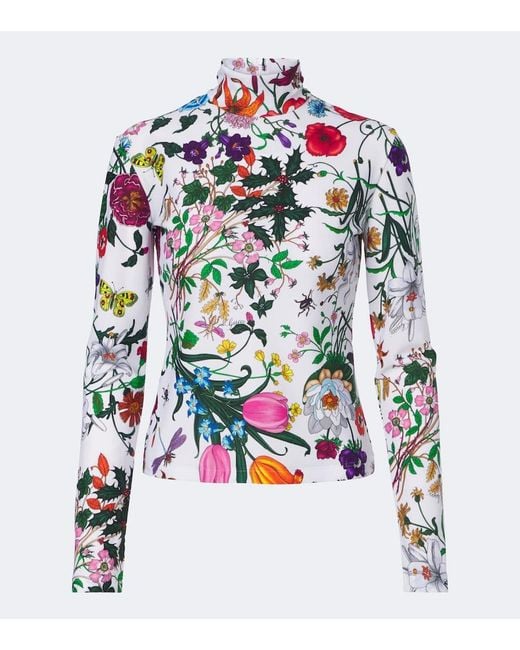Gucci White Flora Printed Jersey Top