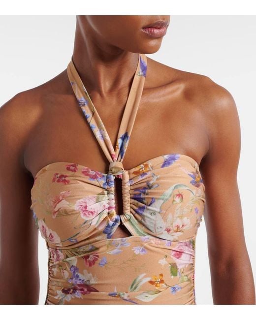 Zimmermann White Patience Floral Halterneck Swimsuit