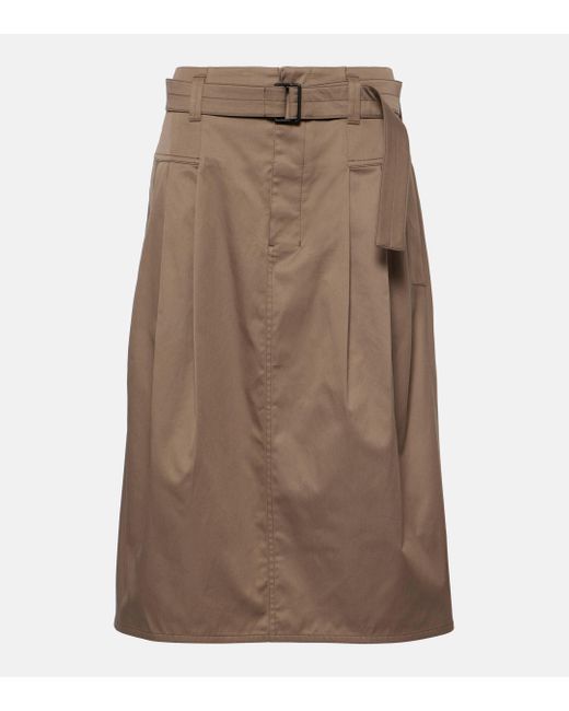 Lemaire Brown Pleated Cotton Twill Skirt