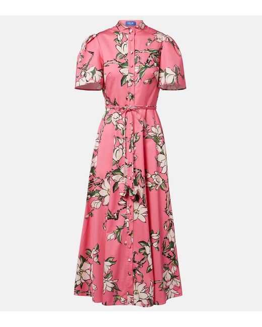 LEO LIN Red Bianca Floral Cotton Shirt Dress