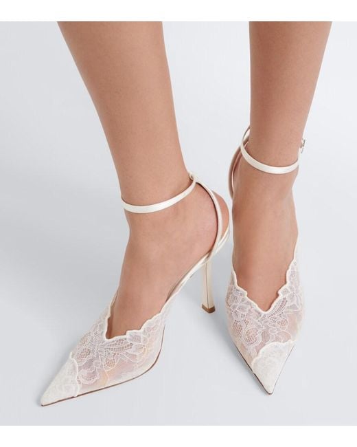 Jimmy Choo White Bridal Faiz Lace And Leather Pumps