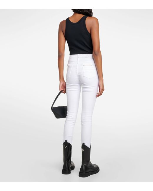 7 For All Mankind White High-rise Cropped Skinny Jeans