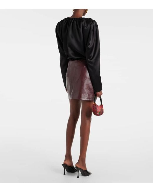 Magda Butrym Brown Floral-applique Leather Miniskirt