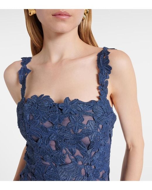 Oscar de la Renta Blue Guipure Lace Midi Dress