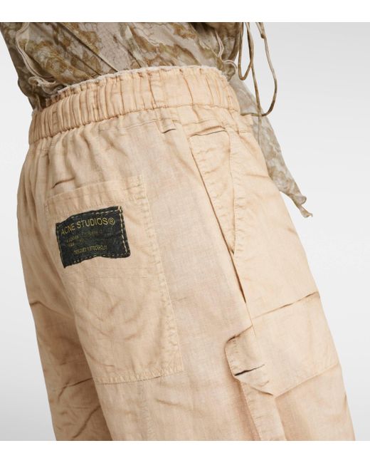 Pantalon cargo Trompe l'oil en lin et coton Acne en coloris Natural