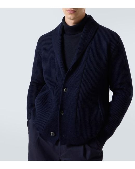 Herno Blue Layered Wool And Technical Cardigan for men