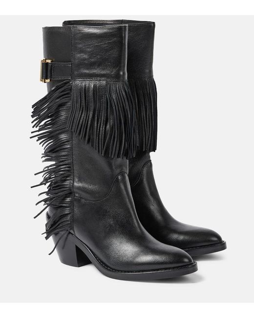 See By Chloé Black Santiag Leather Knee-High Boots