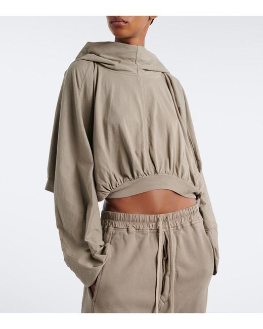 Rick Owens Green Drkshdw Cropped Cotton Jersey Hoodie