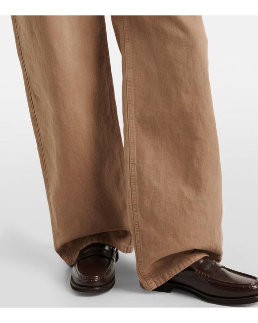 Brunello Cucinelli Brown Mid-Rise Cotton And Linen Wide-Leg Pants