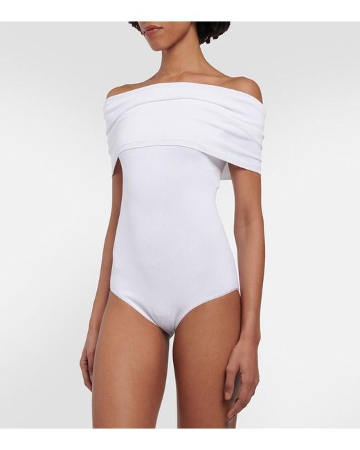 Alaïa White Off-Shoulder Knit Bodysuit