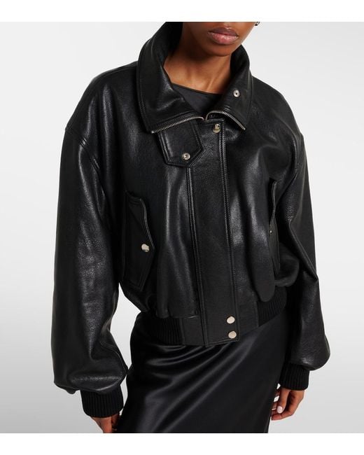 Nour Hammour Black Briar Leather Bomber Jacket