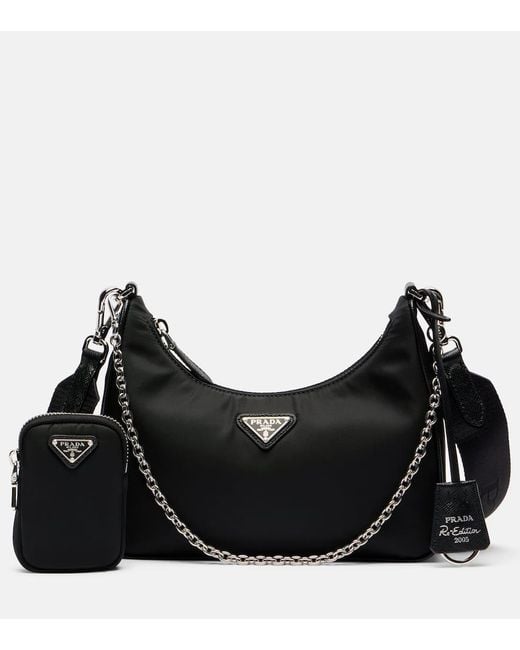 Prada Black Schultertasche Re-Edition 2005 Aus Re-Nylon