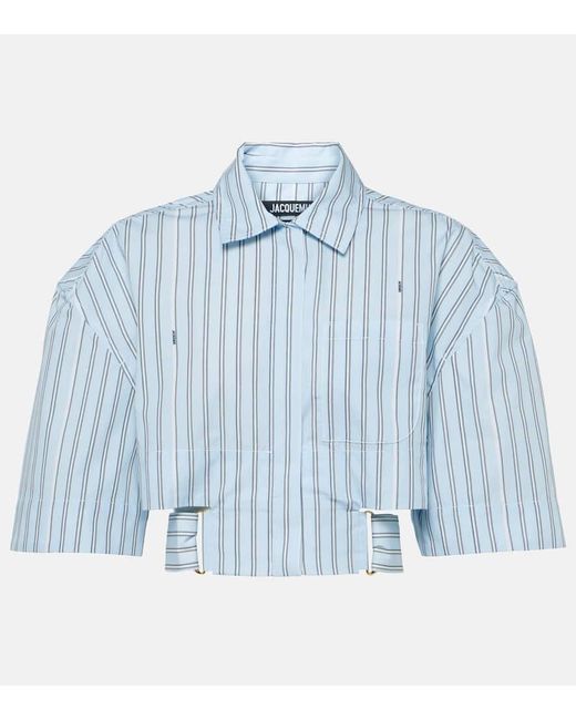 Jacquemus Blue La Chemise Courte Bari Striped Cotton Shirt