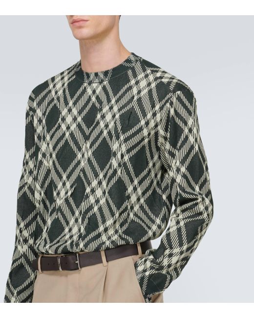 Burberry Gray Checked Cotton-blend Sweater for men