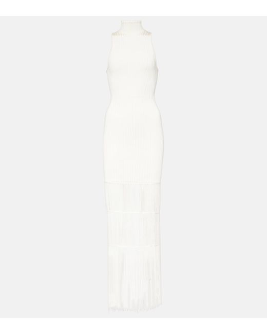 Khaite White Zare Fringed Ribbed-knit Maxi Dress
