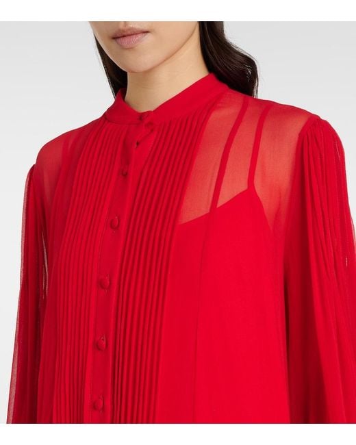 Costarellos Red Clarinda Pleated Silk Georgette Maxi Dress