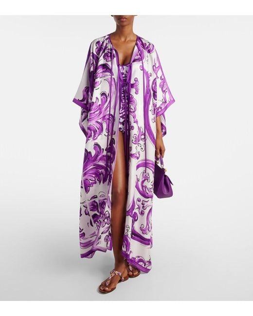 Dolce & Gabbana Purple Majolica Silk Twill Beach Dress