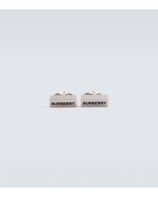 Burberry White Logo Palladium-plated Cufflinks for men