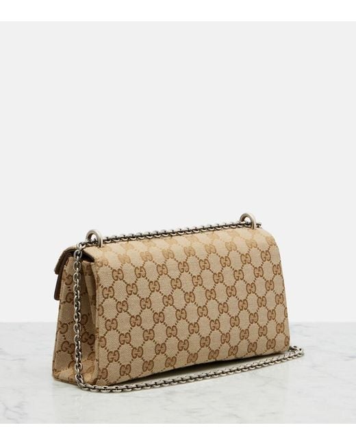 Gucci Natural Dionysus Gg Canvas Small Suede-Trimmed Crossbody Bag