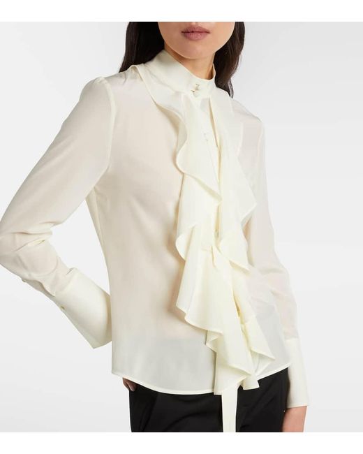 Alexander McQueen White Ruffled Silk Blouse