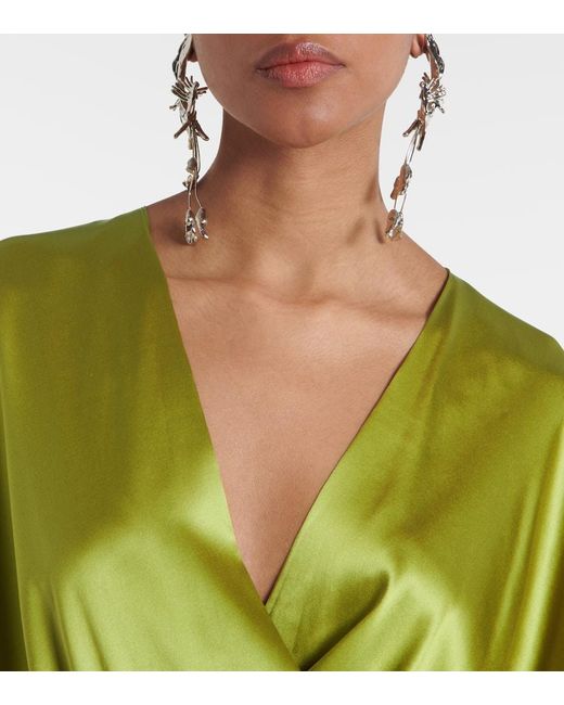 Dries Van Noten Green Draped Silk-Blend Satin Blouse