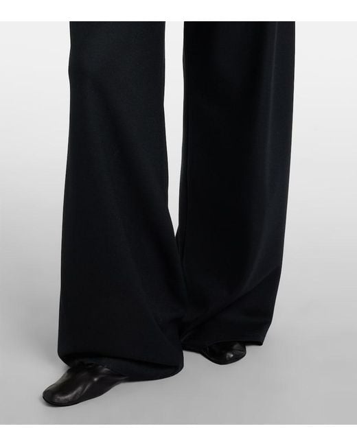 The Row Black Gala Virgin Wool Flannel Wide-Leg Pants