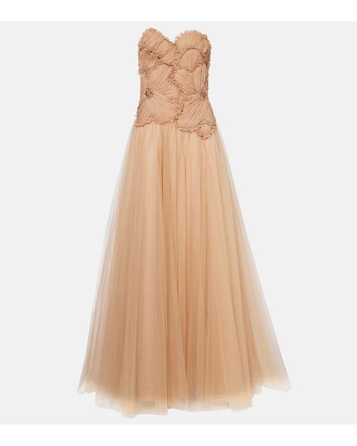 Costarellos Natural Edra Embellished Gown