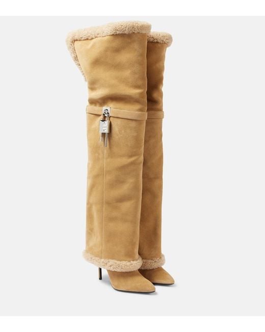Givenchy Metallic Shark Lock Stiletto Suede Over-The-Knee Boots