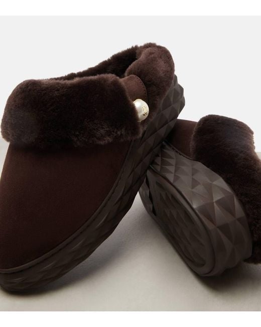 Jimmy Choo Brown Slippers Diamond Maxi Mule F Aus Veloursleder