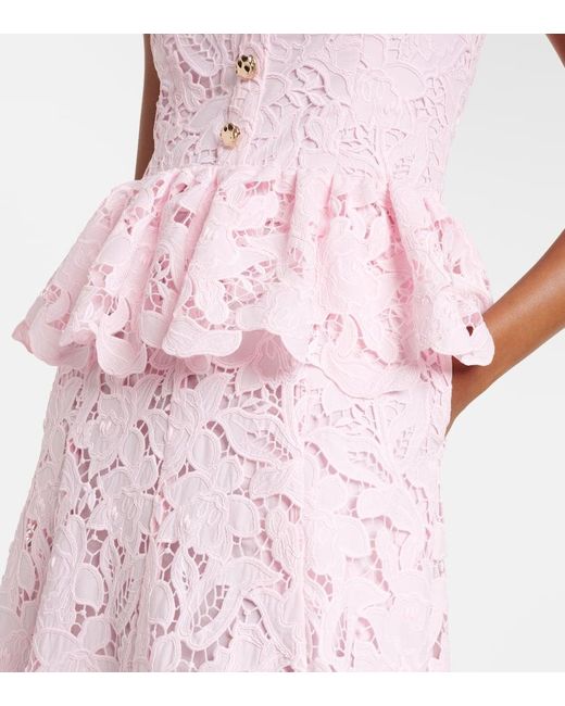 Self-Portrait Pink Peplum Lace Midi Dress