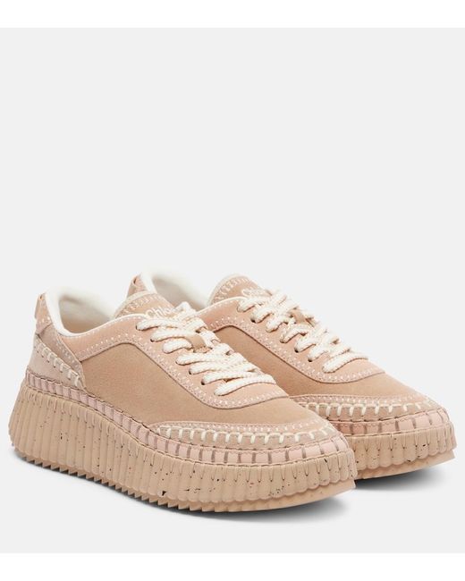 Chloé Pink Nama Suede Platform Sneakers