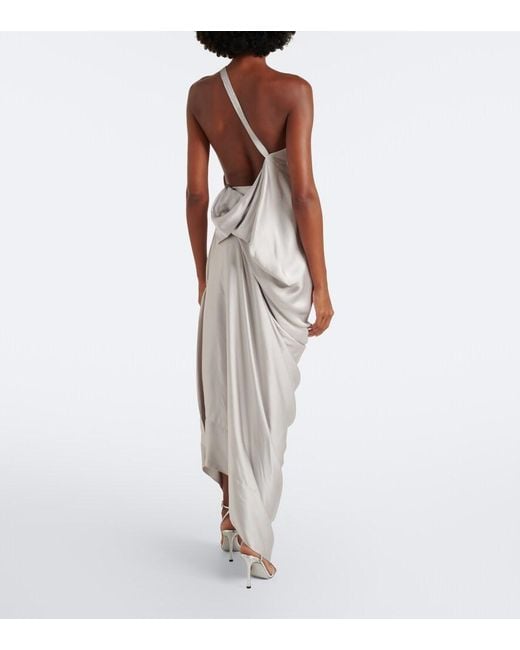 Vivienne Westwood White Glossa Draped One-Shoulder Satin Maxi Dress