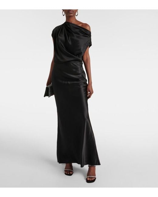 The Sei Black Draped One-Shoulder Silk Top