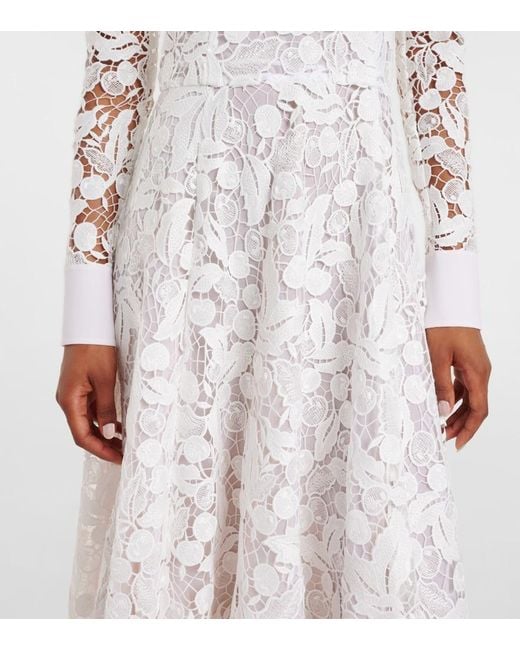 Oscar de la Renta White Guipure Lace Midi Dress