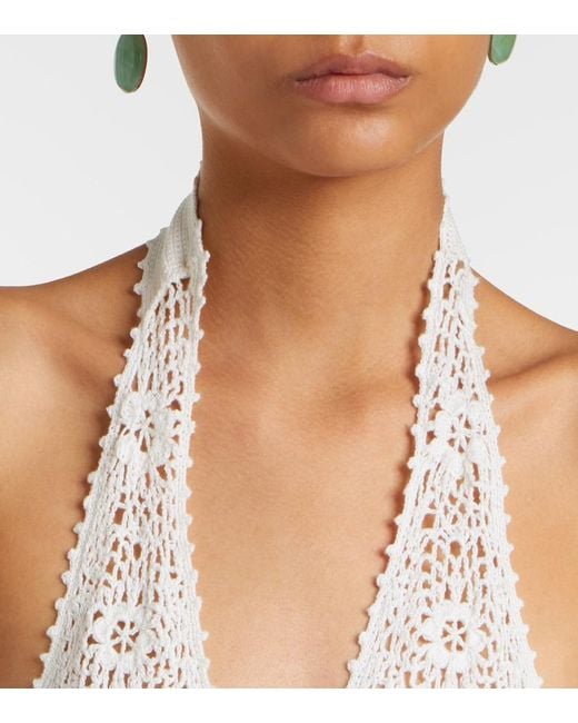 Nili Lotan White Eddie Crochet Halterneck Cotton Maxi Dress