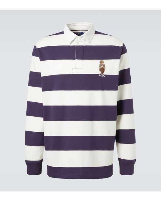 Polo Ralph Lauren Blue Polo Bear Striped Cotton Polo Shirt for men