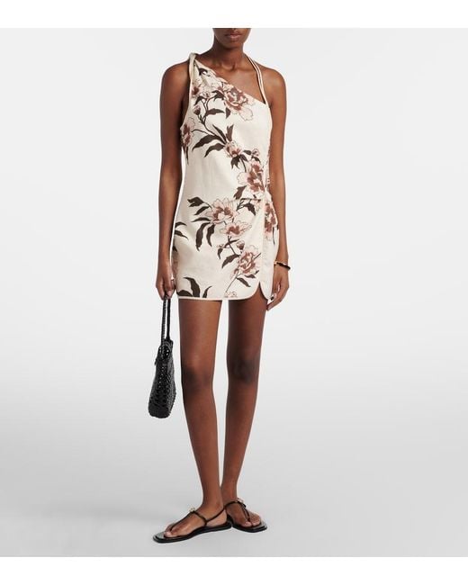 Sir Natural Floral One-Shoulder Linen Minidress