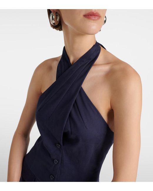 Staud Blue Harrington Chino And Poplin Maxi Dress