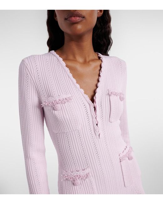 Self-Portrait Pink Beaded Ribbed-Knit Minidress