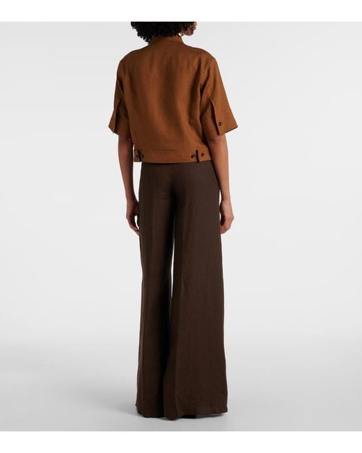 Max Mara Brown Cropped Linen Shirt