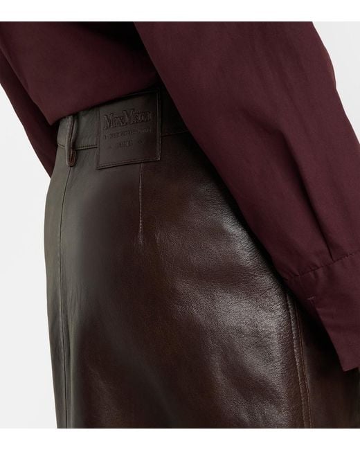 Max Mara Brown Leather Midi Skirt