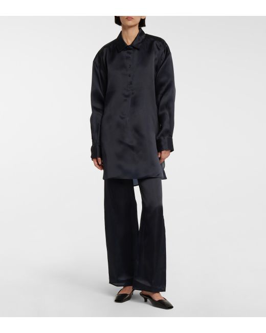 Pantalones anchos en jacquard de seda Totême de Seda de color Negro Mujer Ropa de Pantalones pantalones de vestir y chinos 
