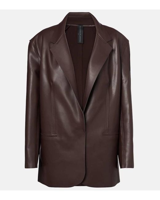 Norma Kamali Brown Oversized Faux Leather Blazer