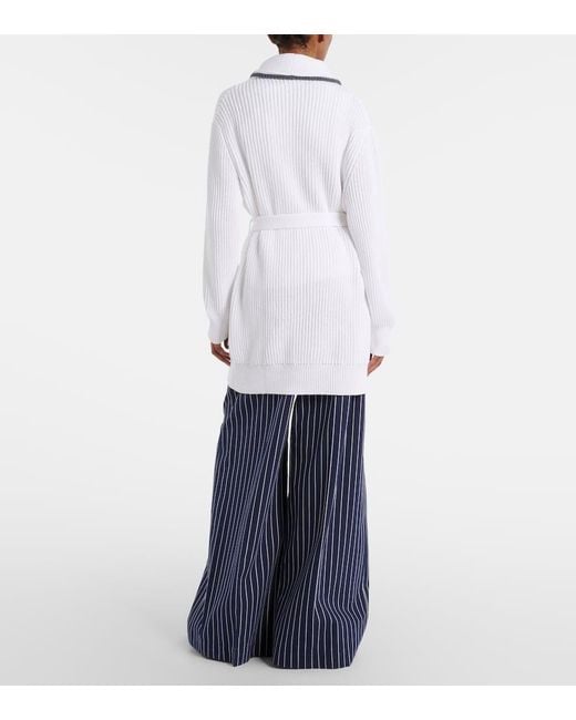 Brunello Cucinelli White Ribbed-Knit Cotton Cardigan